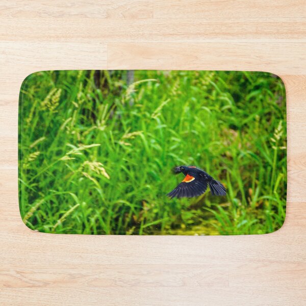 Item preview, Red-Winged Blackbird in Flight Over Green Marsh designed and sold by aadventures.