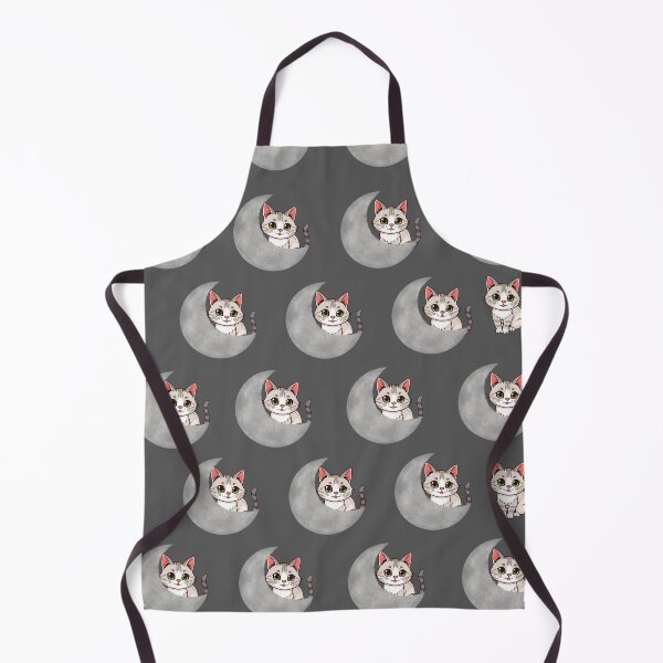 Item preview, Gray and white kitten pattern with light gray moons on a dark gray background designed and sold by lunadesignsmoon.