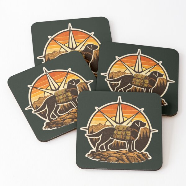 Item preview, Hiking Labrador Compass Badge – Retro Sunset Adventure Dog designed and sold by PawPrintCustom.