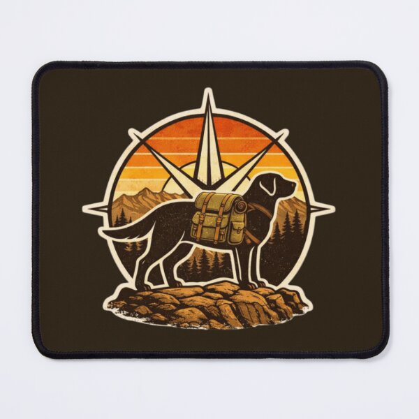 Item preview, Hiking Labrador Compass Badge – Retro Sunset Adventure Dog designed and sold by PawPrintCustom.