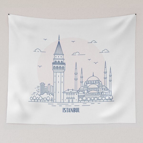 Item preview, Vintage Istanbul Skyline Drawing - Blue and White Aesthetic  designed and sold by asliberry.