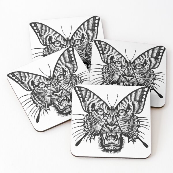 Item preview, Tiger fly butterfly tattoo design black and gray  designed and sold by ReneeArtWonders.