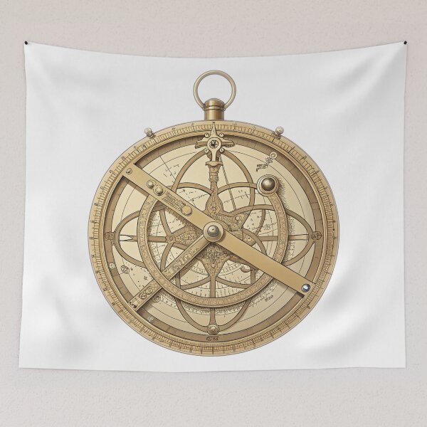 Aperçu de l'œuvre Astrolabe ancien — Instrument de navigation céleste en laiton | Art vintage d'astronomie et de philosophie créée et vendue par VivoStudio.