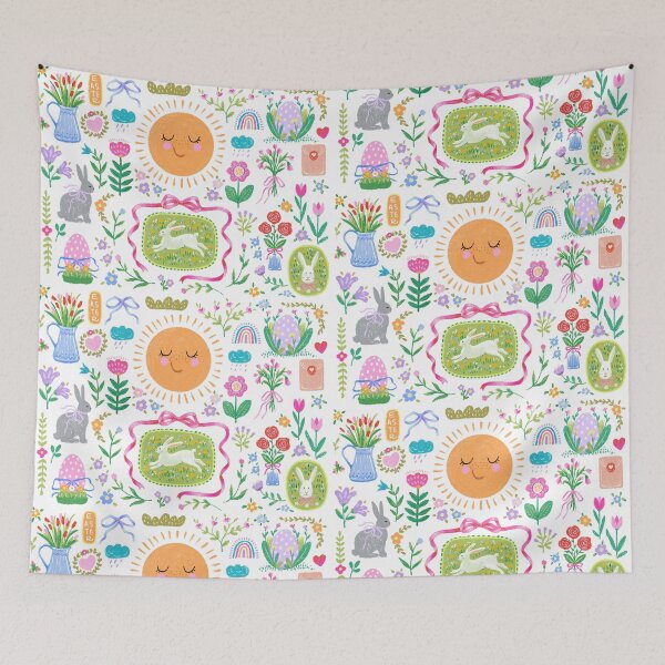 Item preview, Easter print, spring event decoration with Easter bunny eggs, flowers, sun designed and sold by NatalkaP.