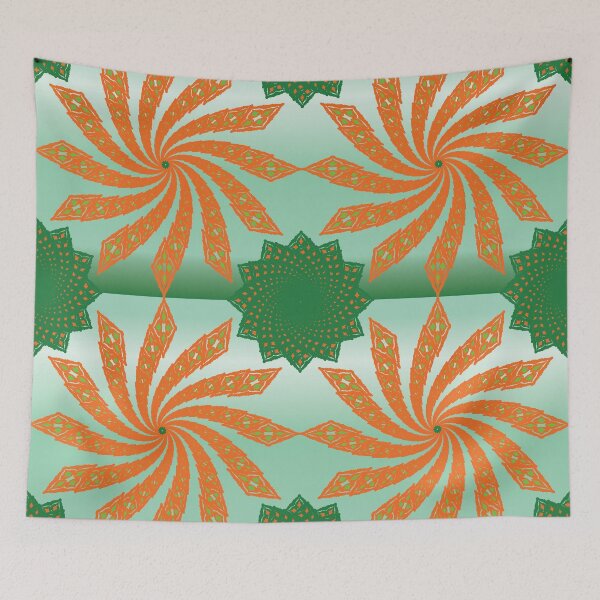 Item preview, Thai Mandala Energy Green and Orange Spiral Art designed and sold by OIL Pattern Design .