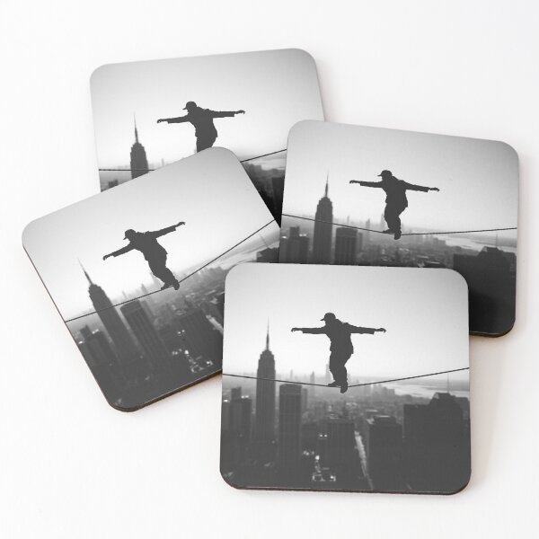 Item preview, Tightrope Walker Silhouette NYC Skyline - Extreme Urban Adventure Black and White designed and sold by EllDAV777.