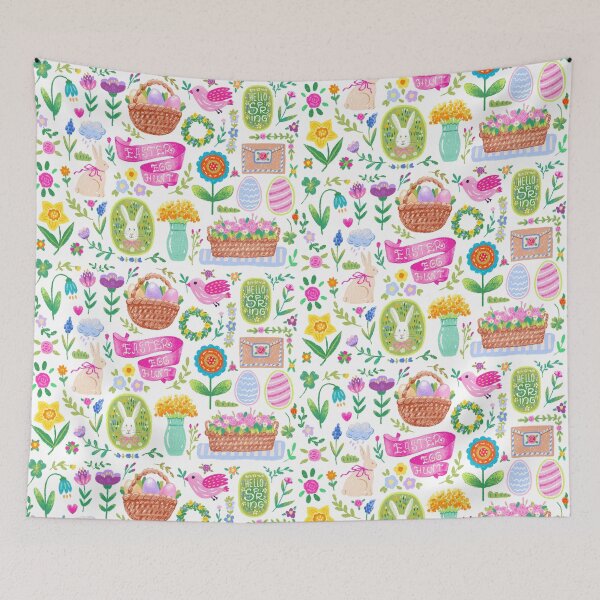 Item preview, Easter, spring print hand drawn floral composition with bunny, eggs, flower, decorative cover designed and sold by NatalkaP.