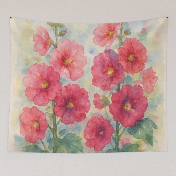 Item preview, Old Fashioned Pink Hollyhocks designed and sold by TinCatOutPost.
