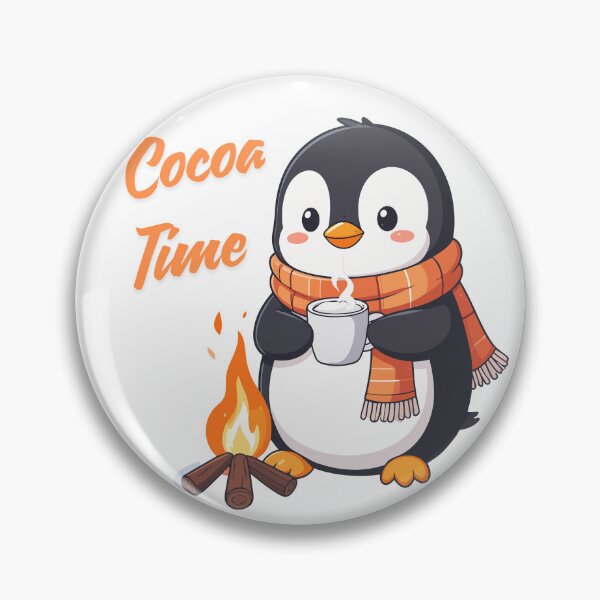 Item preview, Kawaii Penguin in Scarf Sipping Cocoa – Cozy Campfire Winter Art designed and sold by MarWachaN.