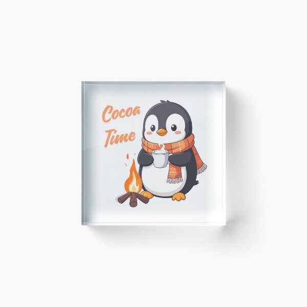 Item preview, Kawaii Penguin in Scarf Sipping Cocoa – Cozy Campfire Winter Art designed and sold by MarWachaN.