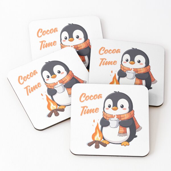 Item preview, Kawaii Penguin in Scarf Sipping Cocoa – Cozy Campfire Winter Art designed and sold by MarWachaN.