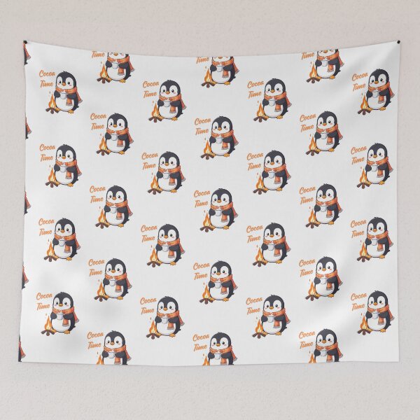Item preview, Kawaii Penguin in Scarf Sipping Cocoa – Cozy Campfire Winter Art designed and sold by MarWachaN.