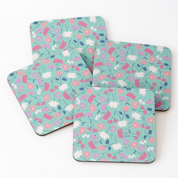 Item preview, teal pink and blue little flowers colourful floral pattern designed and sold by winterpumpkin.