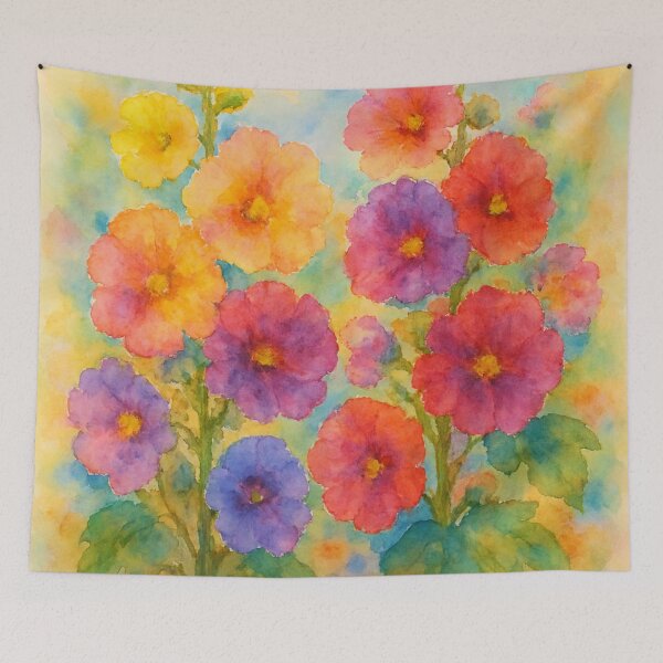 Item preview, Old Fashioned Multicolored Hollyhocks designed and sold by TinCatOutPost.