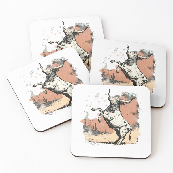 Item preview, Vintage Longhorn Bull Rising – Western Desert Bull Illustration designed and sold by truongloc246.