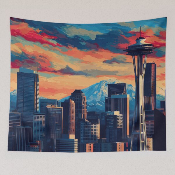 Item preview, Seattle Pop Art – Space Needle & Mount Rainier designed and sold by SkylineVistas Designs.