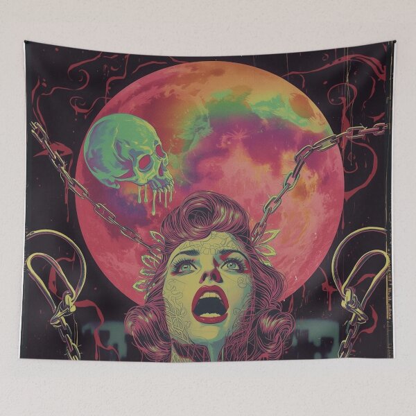 Item preview, Dark Psychedelic Pin-Up Horror Sticker | 1960s Acid Nightmare Decal | Skull Moon Terror Art designed and sold by MissSaylor.