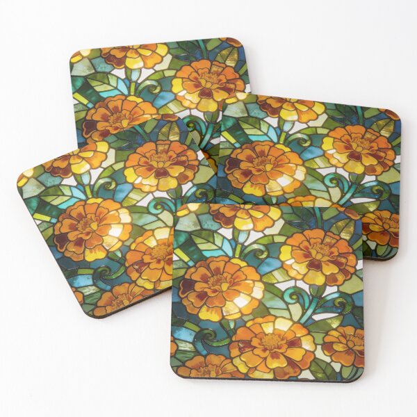 Item preview, October Birth Flower Marigold – Faux Stained Glass Floral Phone Case, Journal, Art & Tote designed and sold by MindfullyCreated.