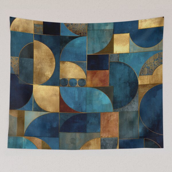 Item preview, Luxury Gold & Teal Geometric Abstract – Textured Deco designed and sold by EK-World.