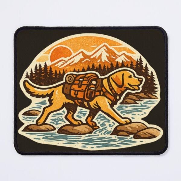 Item preview, Hiking Labrador River Crossing – Mountain Trail Adventure Dog designed and sold by PawPrintCustom.