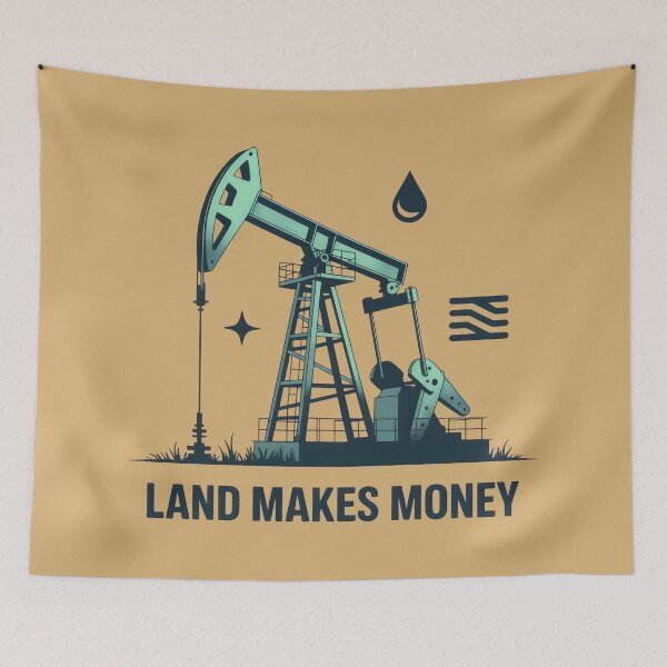 Item preview, Land Makes Money Industrial Oil Rig Pumpjack Vintage Aesthetic Art designed and sold by SplashTastic.