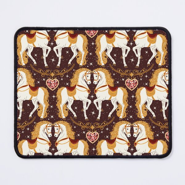 Item preview, Carousel Horses of Love with Ruby Jewel Heart – Art Nouveau & Art Deco Romance in Red and Gold designed and sold by SaliMontoDesign.