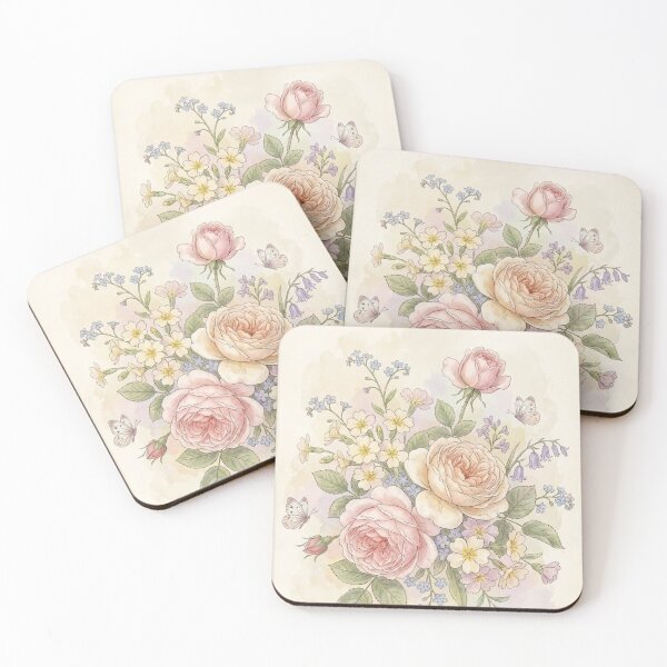 Item preview, Shabby Chic Rose Bouquet Vintage Watercolor Floral Art designed and sold by MAGICKEY2024.