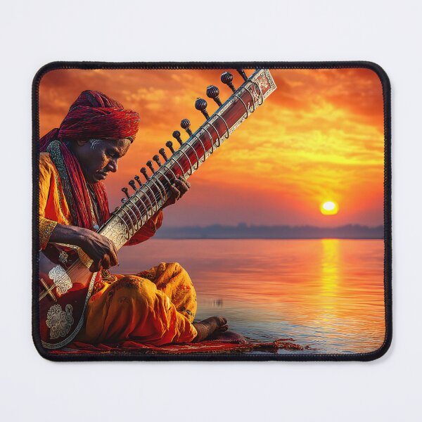 Item preview, Musician at Sunset with Sitar by the Riverbank designed and sold by Artessie.