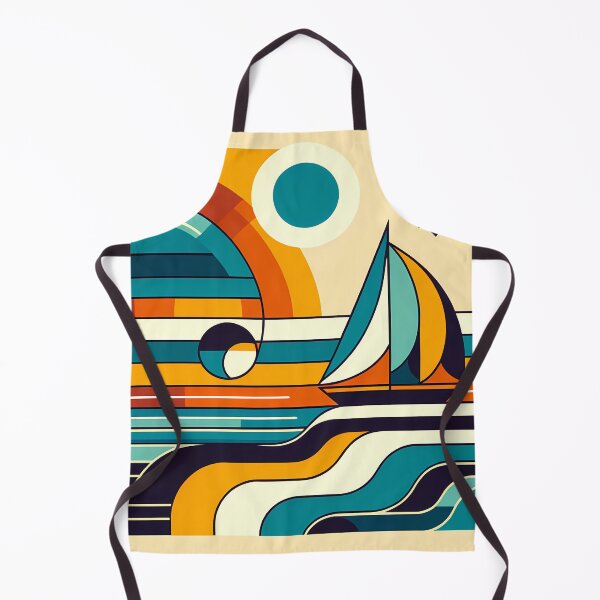 Item preview, Retro Geometric Sailboat Sunset Seascape in Teal designed and sold by InkSmithery.