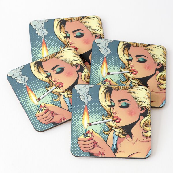 Item preview, Retro Pop Art Blonde Woman Lighting Cigarette Comic Style. designed and sold by Spark2Seduction.