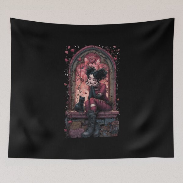 Item preview, Cute Goth Girl Celebrating Valentine With Black Cat designed and sold by PluffyPanda.