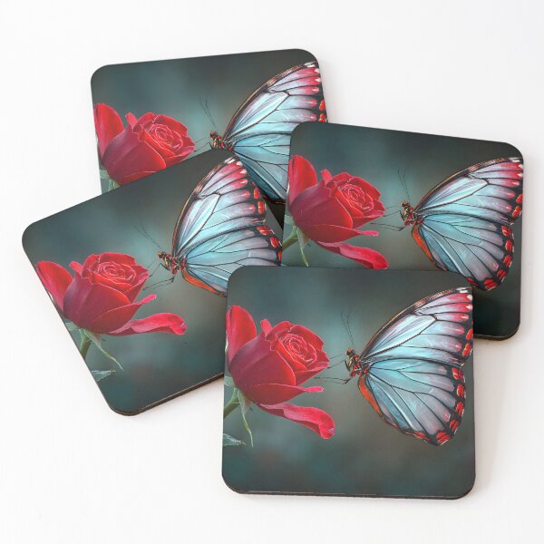 Item preview, Mesmerizing Butterfly on a Vibrant Red Rose Bloom designed and sold by Artessie.
