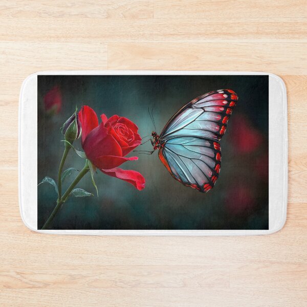 Item preview, Mesmerizing Butterfly on a Vibrant Red Rose Bloom designed and sold by Artessie.