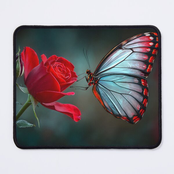 Item preview, Mesmerizing Butterfly on a Vibrant Red Rose Bloom designed and sold by Artessie.