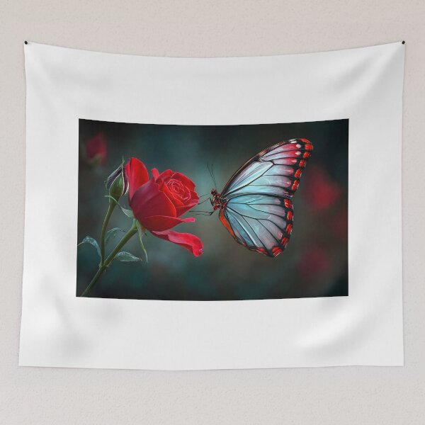 Item preview, Mesmerizing Butterfly on a Vibrant Red Rose Bloom designed and sold by Artessie.