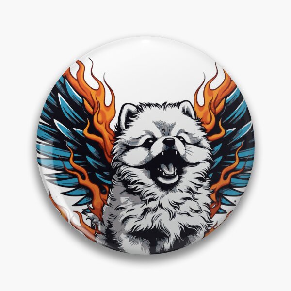 Item preview, Fierce Pomeranian Phoenix with Blue Wings and Flames designed and sold by BabeBuddiesArt.