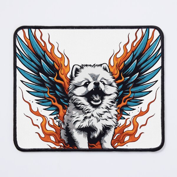 Item preview, Fierce Pomeranian Phoenix with Blue Wings and Flames designed and sold by BabeBuddiesArt.