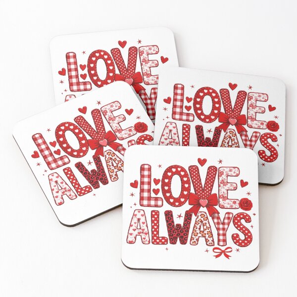 Item preview, Love Always Typography – Cute Valentine’s Day Heart Pattern Design in Red & Pink designed and sold by BrainBubbleArt.