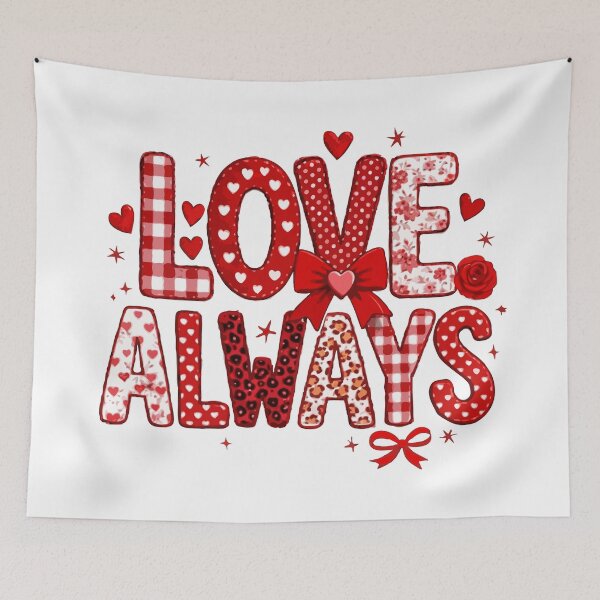 Item preview, Love Always Typography – Cute Valentine’s Day Heart Pattern Design in Red & Pink designed and sold by BrainBubbleArt.