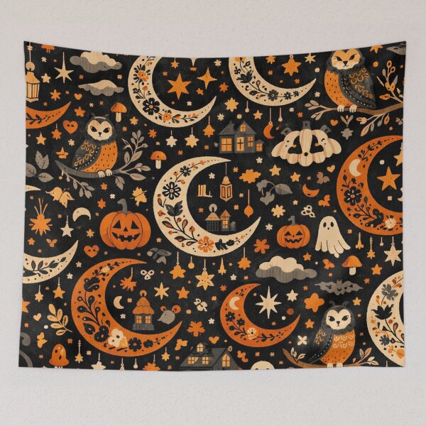 Item preview, Halloween Crescent Moon Pumpkins Ghosts Night designed and sold by SassyArtistry.