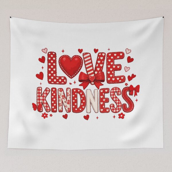 Item preview, Love Kindness Quote – Cute Patchwork Heart Typography with Red Valentine Aesthetic designed and sold by BrainBubbleArt.