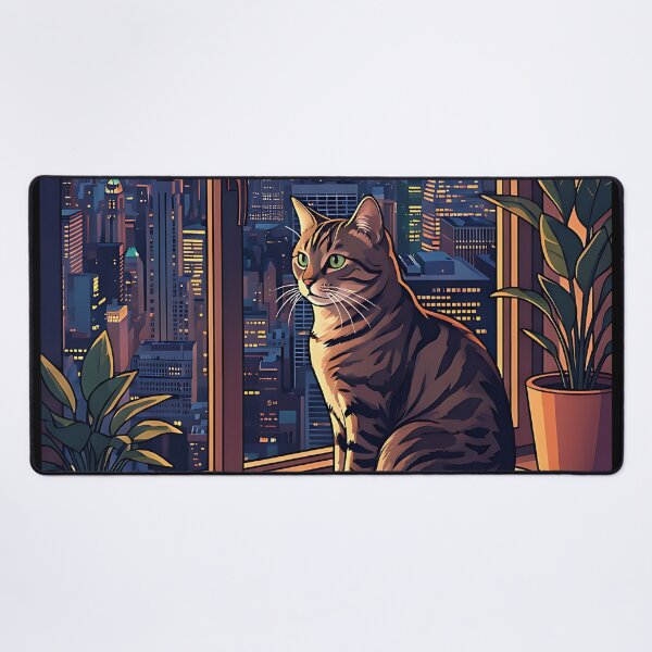 Artikelvorschau, Katze schaut auf eine Skyline. entworfen und verkauft von ReneMM.