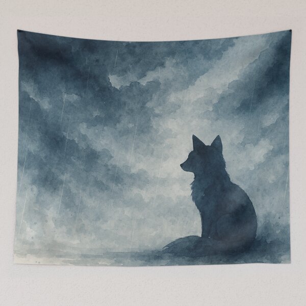 Item preview, Lone Fox Silhouette Under a Rainy Sky designed and sold by PurrfectWhisper.