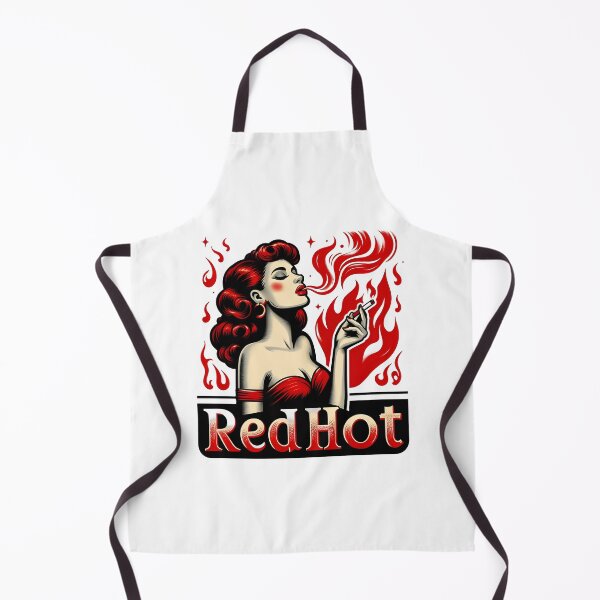 Item preview, Red Hot Retro Woman Smoking with Fiery Background Pin-Up Style. designed and sold by Spark2Seduction.