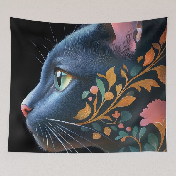 Item preview, Abyssinian Cat Black Feline Aesthetic Garden Floral Art designed and sold by mildaclairmo.