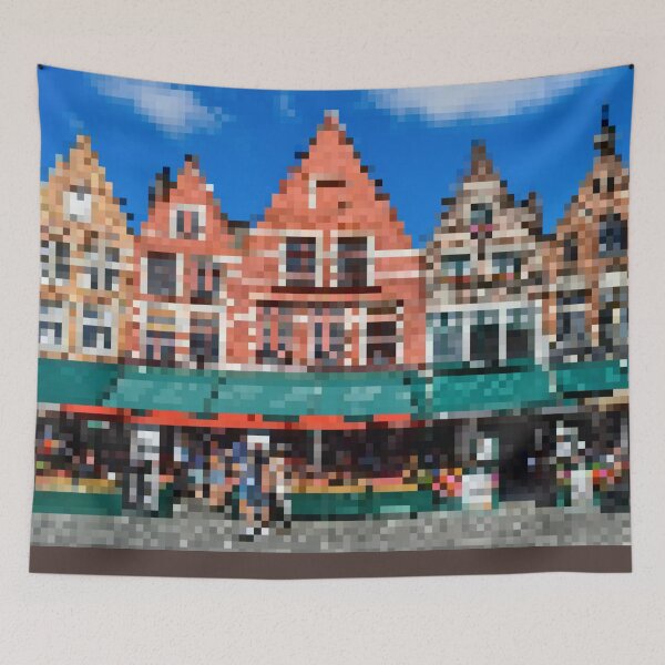 Item preview, Pixelated Bruges Market Square Scene designed and sold by Potato Quality Prints.