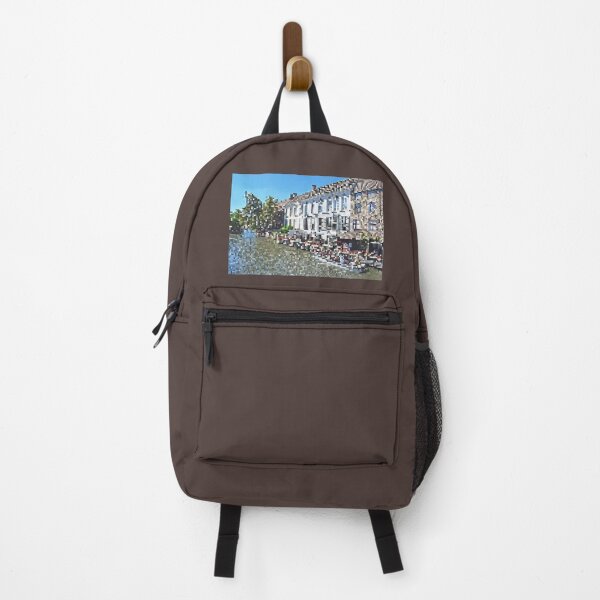 Item preview, Pixelated Canal Lined Buildings Scene designed and sold by Potato Quality Prints.