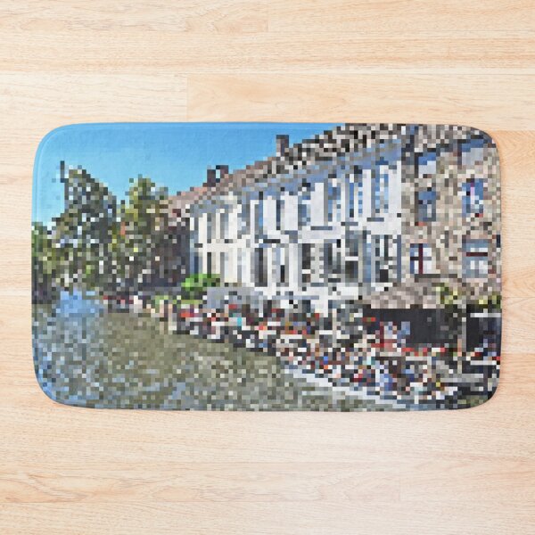 Item preview, Pixelated Canal Lined Buildings Scene designed and sold by Potato Quality Prints.