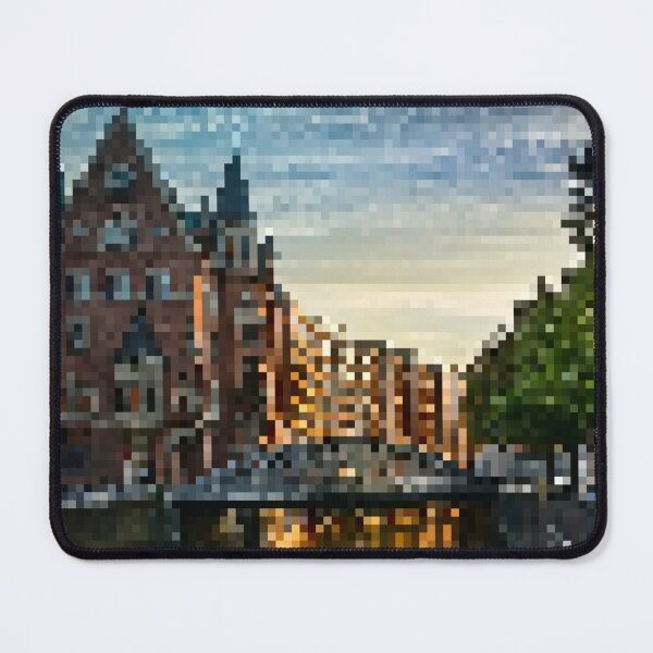 Item preview, Pixelated Hamburg Building Scene designed and sold by Potato Quality Prints.