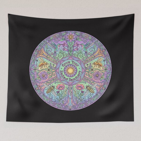 Item preview, Pollinator's Sanctuary Mandala - Art Nouveau Garden Mosaic designed and sold by Thaivi Design.